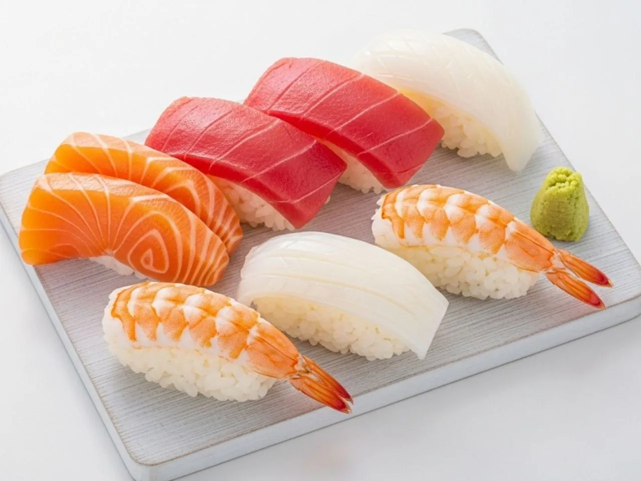Assorted nigiri with salmon, tuna, shrimp and squid at Umami Ramen & Sushi House, a Japanese Restaurant in Wilmington